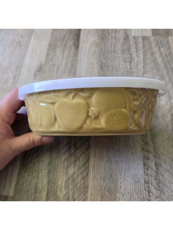 TEMPTATIONS Other - Temp-Tations Fruit Basket Yellow Ceramic Oval Casserole Baking Dish 0.6 QT Lid